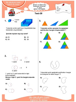 ilkokul 1. Sınıf Bilsem Zeka Testi 